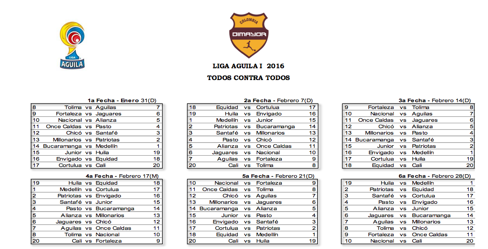 Calendario Liga Águila