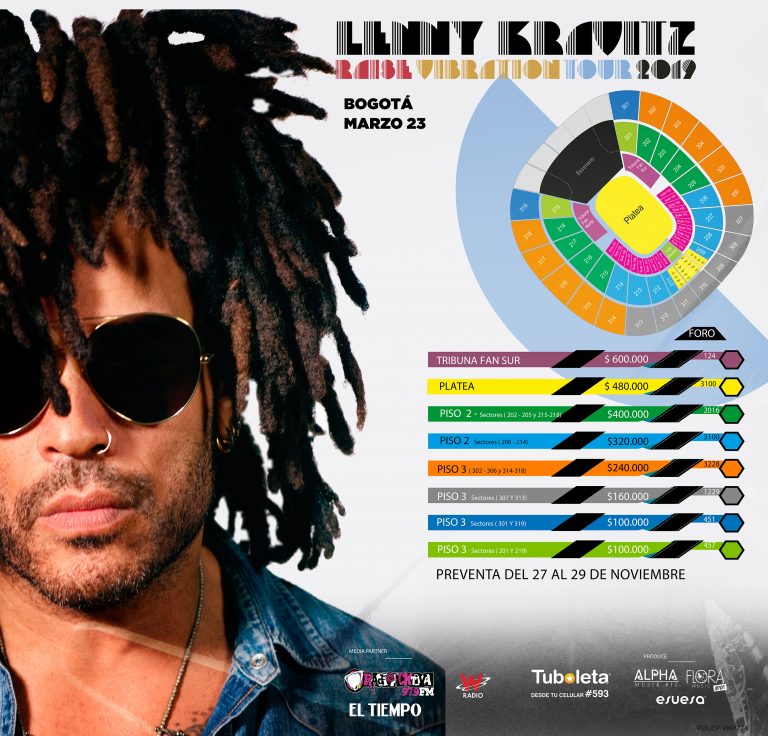 ¡ESTOS SON LOS PRECIOS PARA EL CONCIERTO DE LENNY KRAVITZ EN COLOMBIA