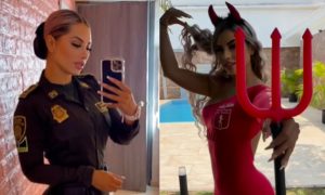 Patrullera hincha del América se robó el corazón de los usuarios con disfraz de diablita