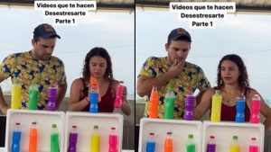 Mujer estresó en redes tras convencer a su esposo en juego de botellas; video desesperante