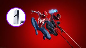 Portada videojuego Spider-Man 2, encima consola PlayStation 5 Pro (Fotos: PlayStation)